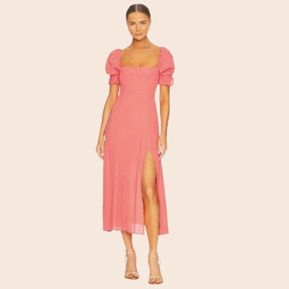 We Wore What Peach Puff Sleeve Midi Dress Size 2 - Picture 1 of 13